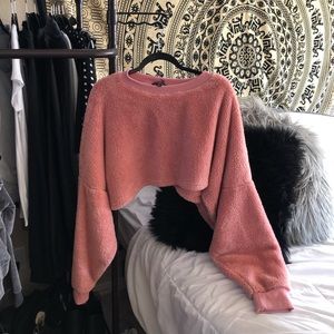 NastyGal Oversized Pink Crop Top Sweater